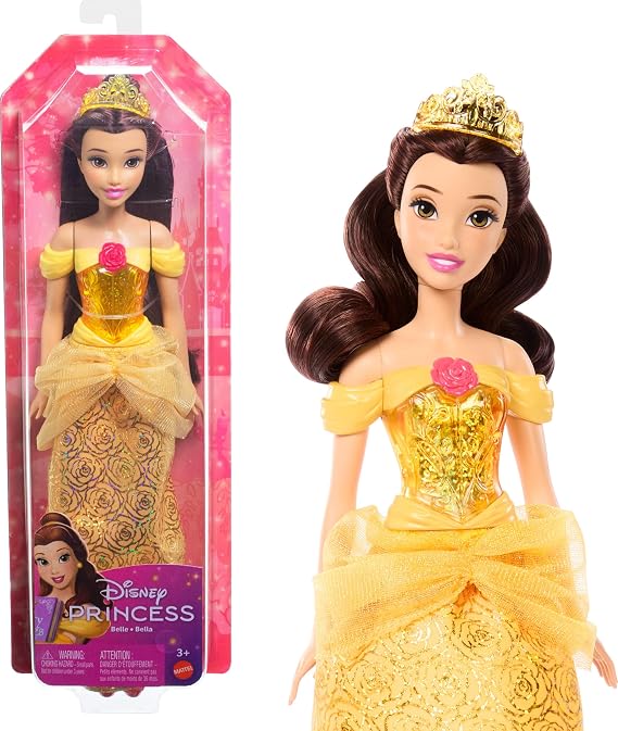 Mattel Disney Princess Belle Fashion Doll in Signature Look | Sparkling Fashion with Removable Skirt, Tiara & Shoes, Posable & Collectible, Inspired by Disney Movie