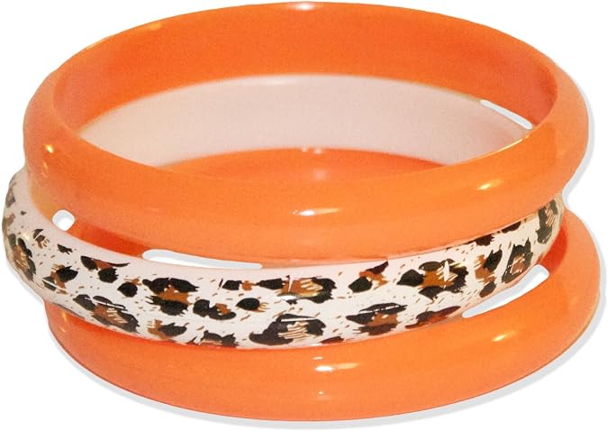 NEON NATION 3 Pack Bangles w/Cheetah Print 80s Style Bracelets