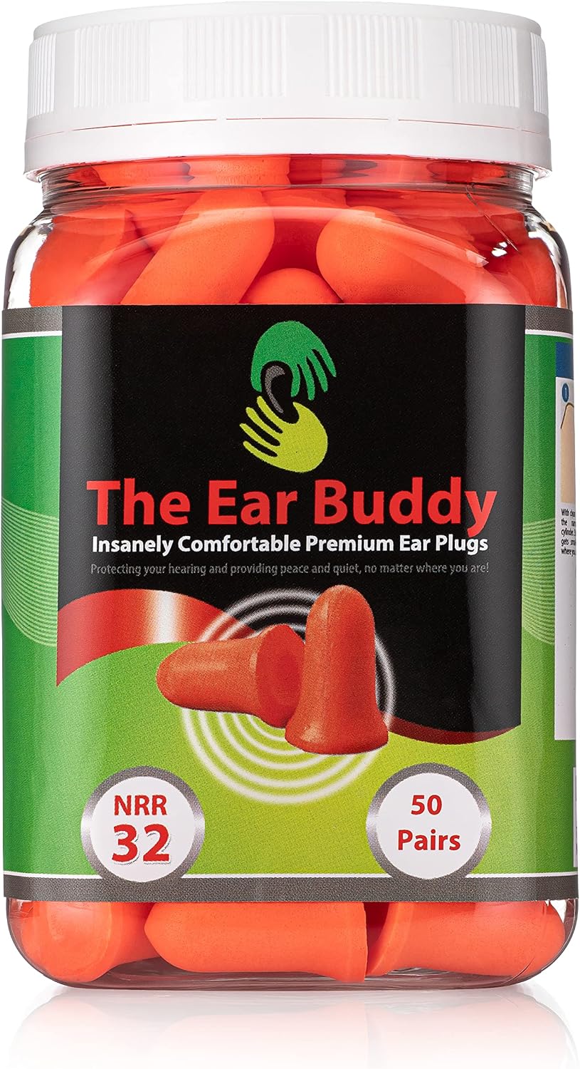 Premium Soft Foam Ear Plugs, NRR 32 Decibels, 50 Pairs by The Ear Buddy