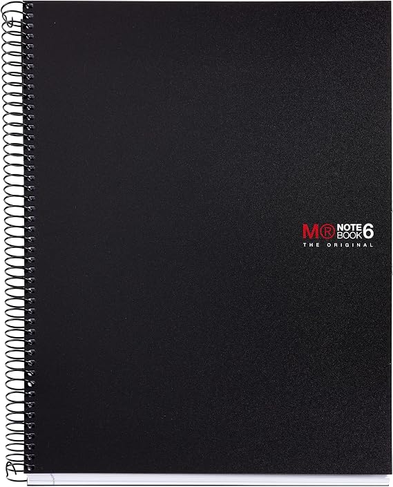 Miquelrius - The Original A4 Notebook, 6 Coloured Stripes, Opaque Polypropylene Cover, Size 210 x 297 mm, 4 Drills, 150 Sheets of 70 g/m2, Horizontal Ruled 7 mm, Black