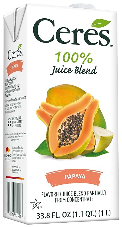 Ceres 100% All Natural Pure Fruit Juice Blend, Papaya - Gluten Free, Rich in Vitamin C, No Added Sugar or Preservatives, Cholesterol Free - 33.8 FL OZ (Pack of 1)