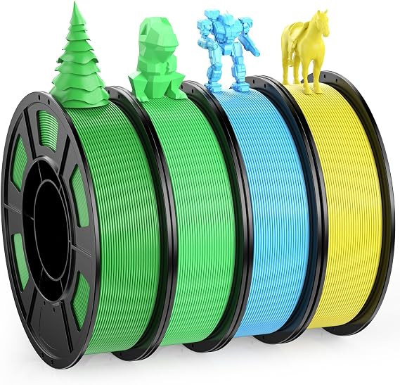 WEEFUN 4 Color PLA Filament Pack for FDM 3D Printers, 3D Printing Material with Four Bright Colors Green/Light-Green/Yellow/Sky Blue, PLA Filaments for 3D Printer, 4 Spools, Total 1KG(2.2LBS)