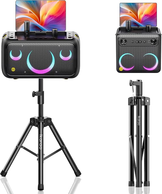Ikarao Adjustable Speaker Stand - Stretches from 33 inches to 43 inches, Compatible with All Speakers with 35mm Compatible Fittings, Black, Steel