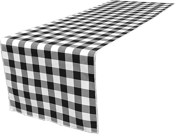 LA Linen Poly Checkered Table Runner, 14 by 108-Inch, Black/White Checkered Gingham