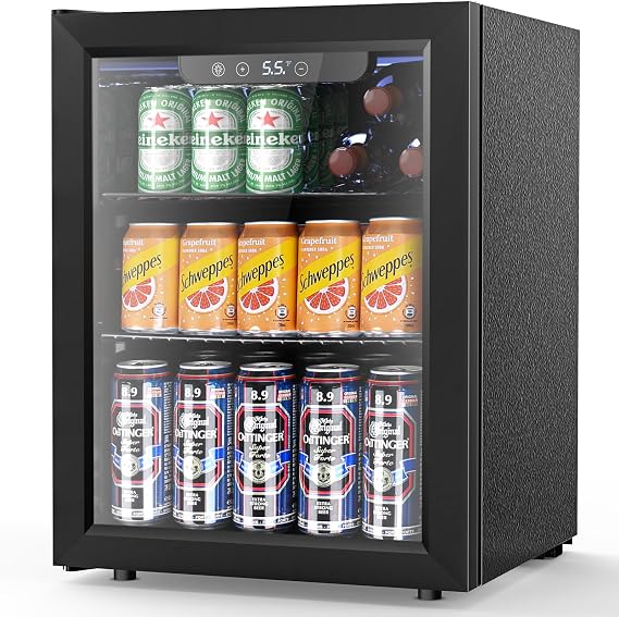 Electactic 1.7 Cu.ft Beverage Refrigerator Cooler, 68 Can Mini Fridge Glass Door with Adjustable Shelves, Digital Temperature Display, Freestanding Small Drink Fridge for Home, Office or BarBlack