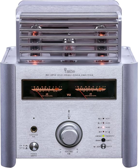 Yaqin MS-6P14 Vacuum Tube Amplifier, Class AB, Push-Pull Circuit,Output Power 11Wx2, Bluetooth Input, Headphone(6.3mm Output, with Remote Control, Tubes: 12AX7,12AU7,EL84....