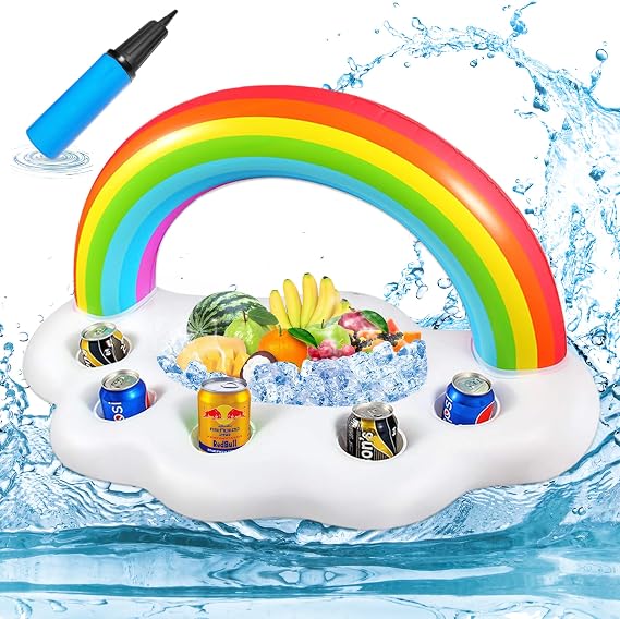 Inflatable Floating Drink Holder for Pool - Tray Table Has Cup & Beverage Can Holders with Snack Bowl, Durable PVC