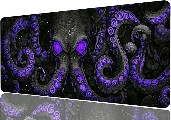 Octopus Gaming Mouse Pad, Black Purple Eye Monster Large Gaming Mouse Mat with Stitched Edges,Non-Slip Waterproof Rubber Base Mous Mat, XXL Extended Mouse Protector for Home Office, 31.5x11.8
