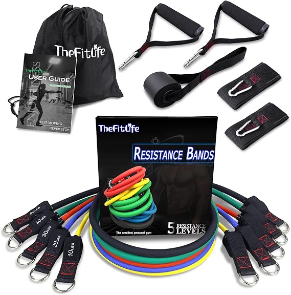 Thefitlife egzersiz ve Widerstandsbaender set – Kombine edilebilir için 50 kg'a kadar Trainingsschlaeuche salonlar ve Freiluftsport, fitness, gücü, hız, güç, beyzbol beyzbol Training, Kraftraum, Yoga