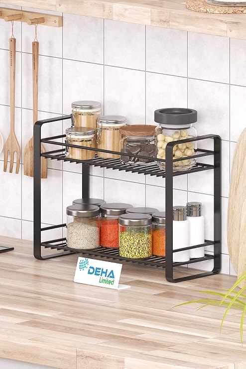 Masa Tezgah Üstü Düzenleyici Metal Organizer Raf Banyo Mutfak Rafı Baharatlık Makyaj Standı Siyah