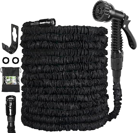 Expandable Garden Hose Pipe 30m 100ft, Hosepipes for Garden Flexible Garden Hose with 7 Function Spray Gun,Extendable Water Hose Retractable Magic Hose Pipe for Gardening Car Washing (BlackB)