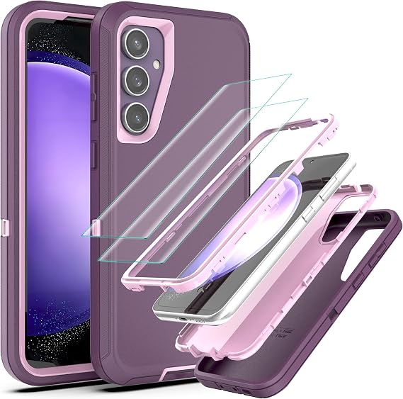 YmhxcY for Galaxy S23 FE Case with Flexible TPU Film[2 Pack],3-in-1 Heavy Duty Rubber Protection Cover,Military Grade Shockproof Phone Case for Samsung Galaxy S23 FE (6.4) G-Wine Red and Rose Pink