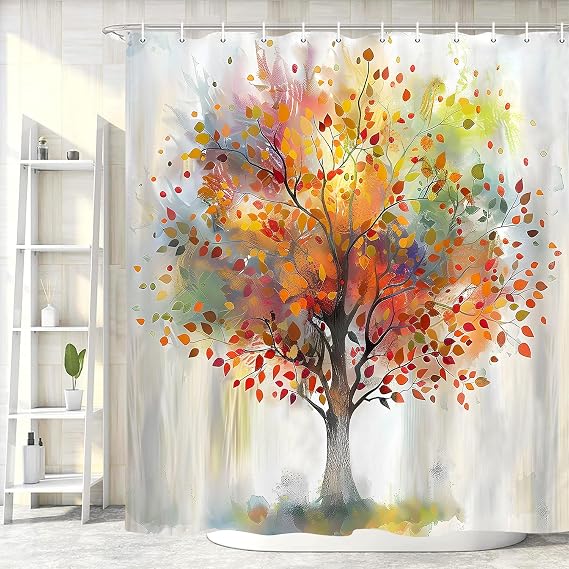 Colorful Tree Shower Curtain for Bathroom, Abstract Art Oil Painting Decor Bath Curtains, Cute Nature Art Waterproof Fabric Shower Curtain Set with Hooks 72X72 Inches