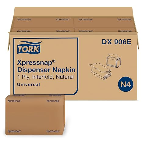 Tork Xpressnap Natural Dispenser Napkin N4, 12 x 500 napkins, DX906E | Compatible with N4 Dispensers, 1-Ply, Universal, Interfold, 13" x 8.5"