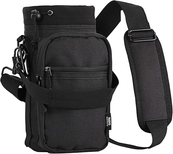 Nuovoware Water Bottle Carrier, 40oz Bottle Carrier Sports Insulated Water Bottle Holder with Adjustable Shoulder Strap, 2 Pockets Flask Sling Bag Drawstring Pouch for Climbing Hiking Walking