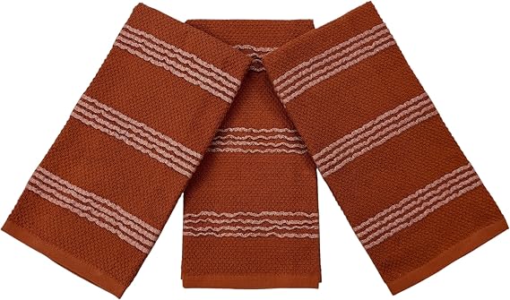 Terracotta Orange Rust Kitchen Dish Towels, 3 PC, 100% Cotton, 18" x 28"