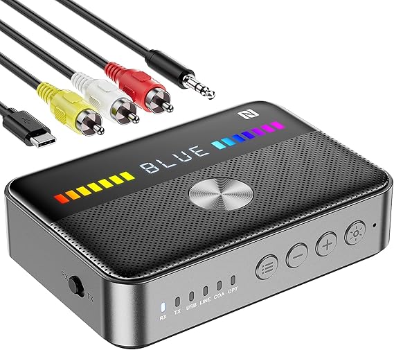 M13 RGB Bluetooth 5.3 Audio Receiver Transmitter, Bluetooth Audio Adapter for Old Home Stereo/Speakers TV with Display, USB, RCA, 3.5mm AUX, DAC, Coaxial, Optical