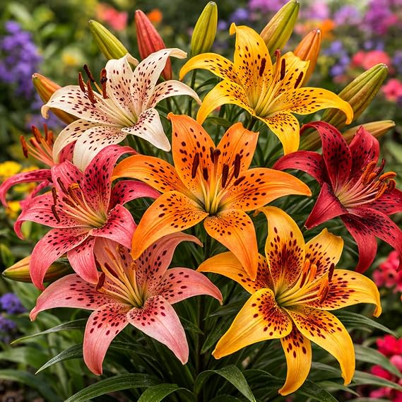Mixed Color Tiger Lily Bulbs for Planting Vibrant Blend of Orange, Yellow, Red, Pink & White Hardy Perennial Summer Flowers Easy to Grow (3 Bulbs)
