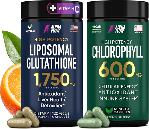 (Bundle) Liposomal Glutathione 1100mg + Chlorophyll 600mg Advanced Antioxidant, Cleansing, Skin, and Immune Support for Daily Energy and Wellness