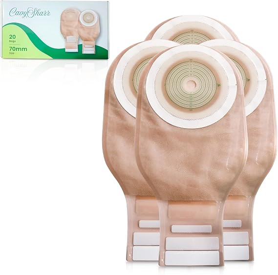 Colostomy Bags 20 Pack, One-Piece Drainable Ostomy Pouches, 30mm-70mm Cut-to -Fit Ostomy Bags with Observation Window for Ileostomy Stoma Care., Skin