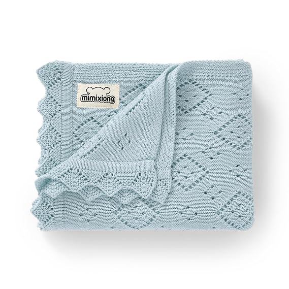 mimixiong Baby Swaddle Cotton Neutral Pointelle Receiving Blanket