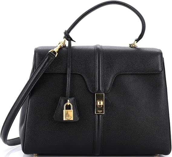 Pre-Loved 16 Top Handle Bag Grained Calfskin Medium, Black