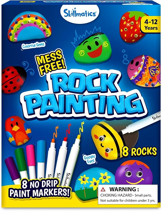 Skillmatics Rock Painting Kit - Mess-Free Art & Craft Kit for Girls & Boys, Craft Kits & Supplies, DIY Creative Activity, Screen-Free Fun, Gifts for Kids Ages 4, 5, 6, 7, 8, 9, 10, 11,12