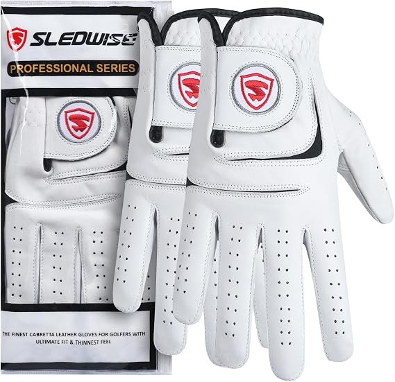 Golf Gloves Men Right Handed Golfer 2 Pack - 100% Cabretta Leather, Mens Golf Glove, All Weather