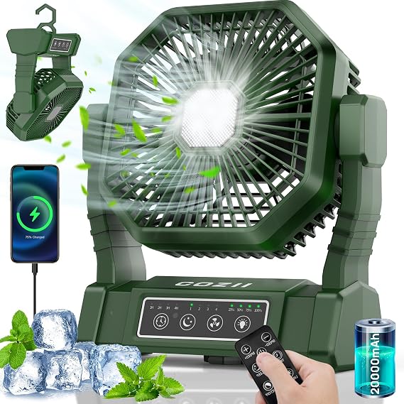 Portable Fan Rechargeable,Camping Fan 20000mAh,Battery Powered Fan with LED