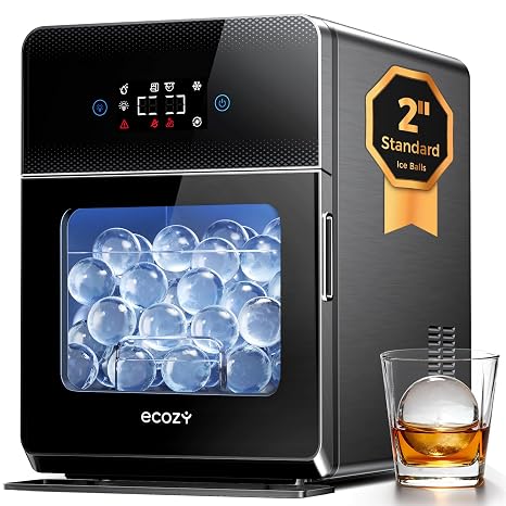 ecozy 2" Ice Ball Maker Countertop, Clear Sphere Ice Machine, 144 Pcs/Day