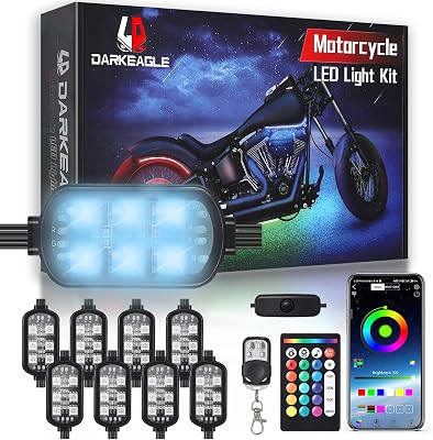 8Pods Motorcycle RGB LED Light Kits with APPRF Remote, Multicolor Underglow Accent Lights with Brake Turn Signal, Waterproof Dual Zone 12V for Sport Bike,Cruiser,Street & Dirt Motorcycle