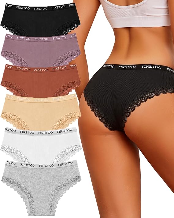 Cotton Underwear for Women with Lace Trim Sexy Bikini Cheeky Panties 6 Pack
