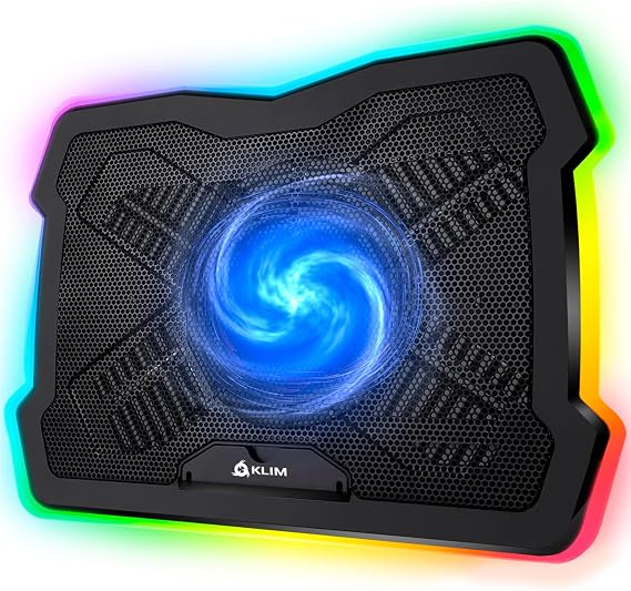 KLIM Ultimate - RGB Laptop Cooling Pad with LED Rim - NEW - Gaming Laptop Cooler - USB Powered Fan - Very Stable and Silent Laptop Stand - Compatible up to 17" - PC Mac PS5 PS4 Xbox One