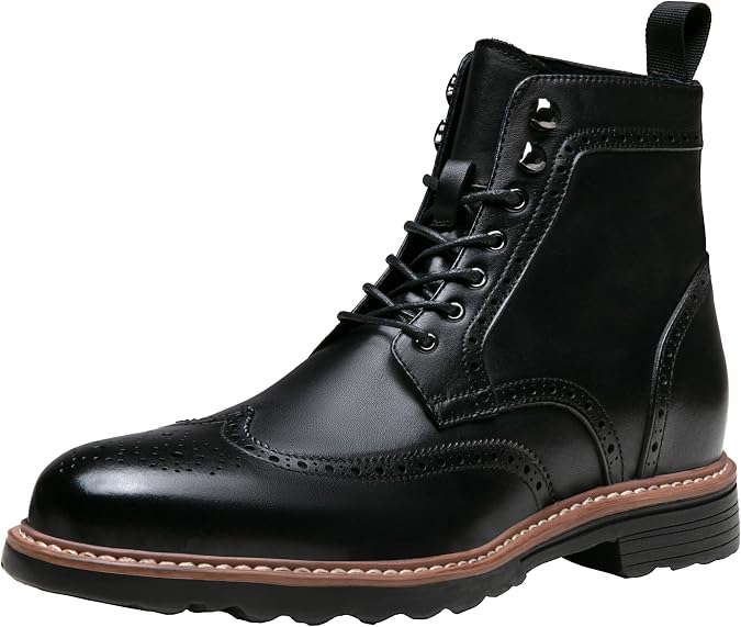Jousen Dress Boots for Men Premium Leather Wingtip Formal Casual Mens Dress Boots(AMY8159A black 09.5)