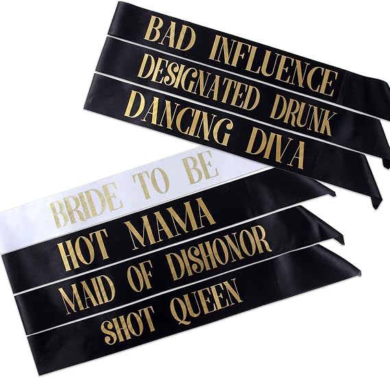 7 Bachelorette Sashes- 6 Bride Tribe Sashes and 1 Bride To Be Sash (Black)