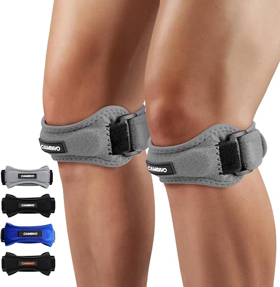 CAMBIVO 2 Pack Patella Tendon Knee Strap for Meniscus Tear & Osgood Schlatters Relief - Adjustable Knee Support for Running Stability, Jumper's Knee, Hiking & Gym Squats