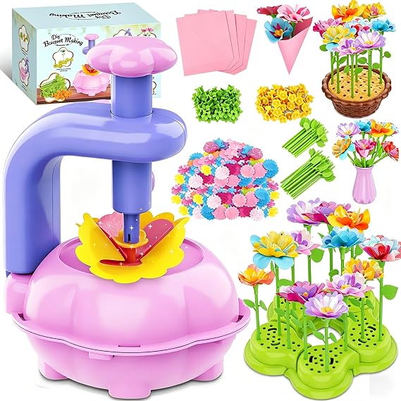 FUNZBO Craft for Girls Kids Ages 6-8-12 - Fabric Flower Making Bouquets Kit, Birthday Gifts for Age 3 4 5 6 7 Years Old Girl, Toddler Spring Summer Garden Toy | DIY Arts and Crafts Supplies , Spring Summer Garden Flowers Making Toys, Birthday Gifts for Age 6 7 8 -12 Years Old Girl