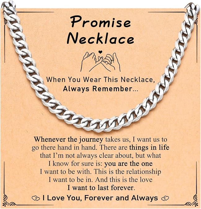 PINKDODO Stainless Steel Mens Cuban Link Chain 20 Inches Promise Necklace for Him Men Christmas Anniversary Valentines Birthday Gift Ideas