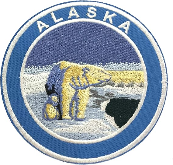 Alaska Polar Bear 3.5" Embroidered Premium Patch DIY Iron/Sew-on Decorative Vacation Souvenir Applique Mountain Stars Bear Wolf Wander Camp Hike Trail Name Tag Custom Explore Nature National Park