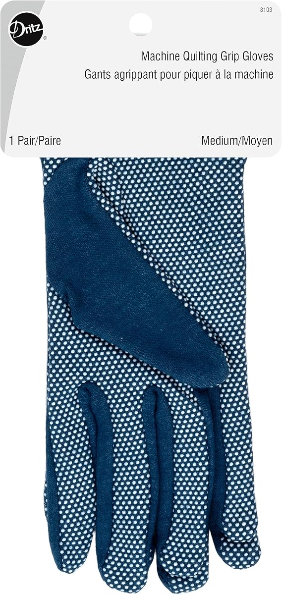 Dritz Machine Quilting Grip Gloves, Blue, Medium, 1 Pair