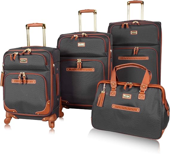 Steve Madden Designer-Gepckkollektion 4-teiliges Softside-Koffer-Set Reise-Set enthlt eine Tragetasche, 50,8 cm Handgepck, 61 cm und 71,1 cm Karierte Koffer, Black, One Size, Travel