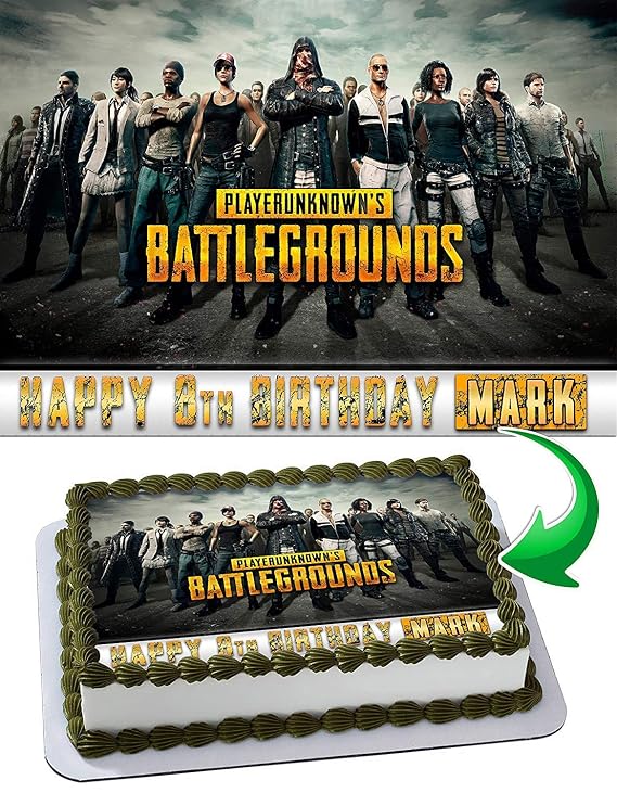 Cakecery PUBG Player Unknown Battlegrounds Edible Cake Image Topper Personalized Birthday Cake Banner 1/4 Sheet