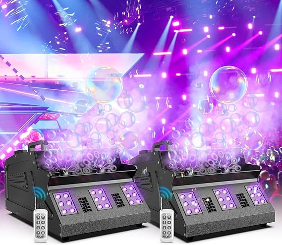 Smoke Machine, 2PC 1500W Bubble Machine with RGB Effects, DMX Control with Remote Control, Suitable for DJ, Disco, Halloween, Christmas, Party, Wedding