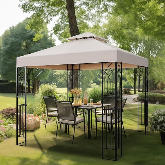 8x8 Outdoor Patio Gazebo, Soft Top Gazebo Tent, Beige
