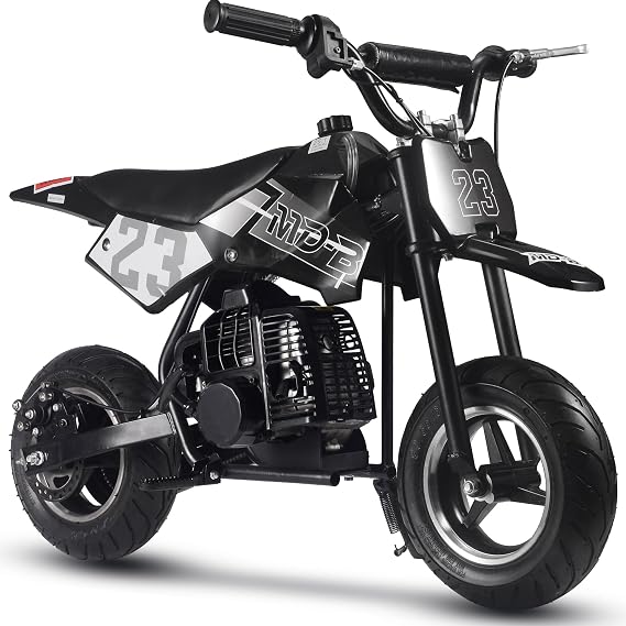 Rocket002 Mini Dirt Bike, 49CC 2-Stroke Kids Dirt Bike, EPA Approved Gas Powered with Front Fork and Rear Mono Shock, Up to 25 Mph, Weight Support Up to 120 LBS (Black)