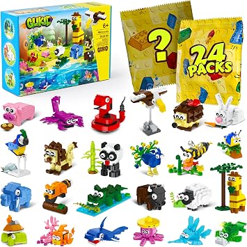 24 Packs Party Favors for Kids 4-8 8-12, 961 PCS Mini Animal Building Blocks Blind Bags for Easter Valentines Day Birthday Goodie Bags, Treasure Box Toys for Classroom, Pinata Stuffers