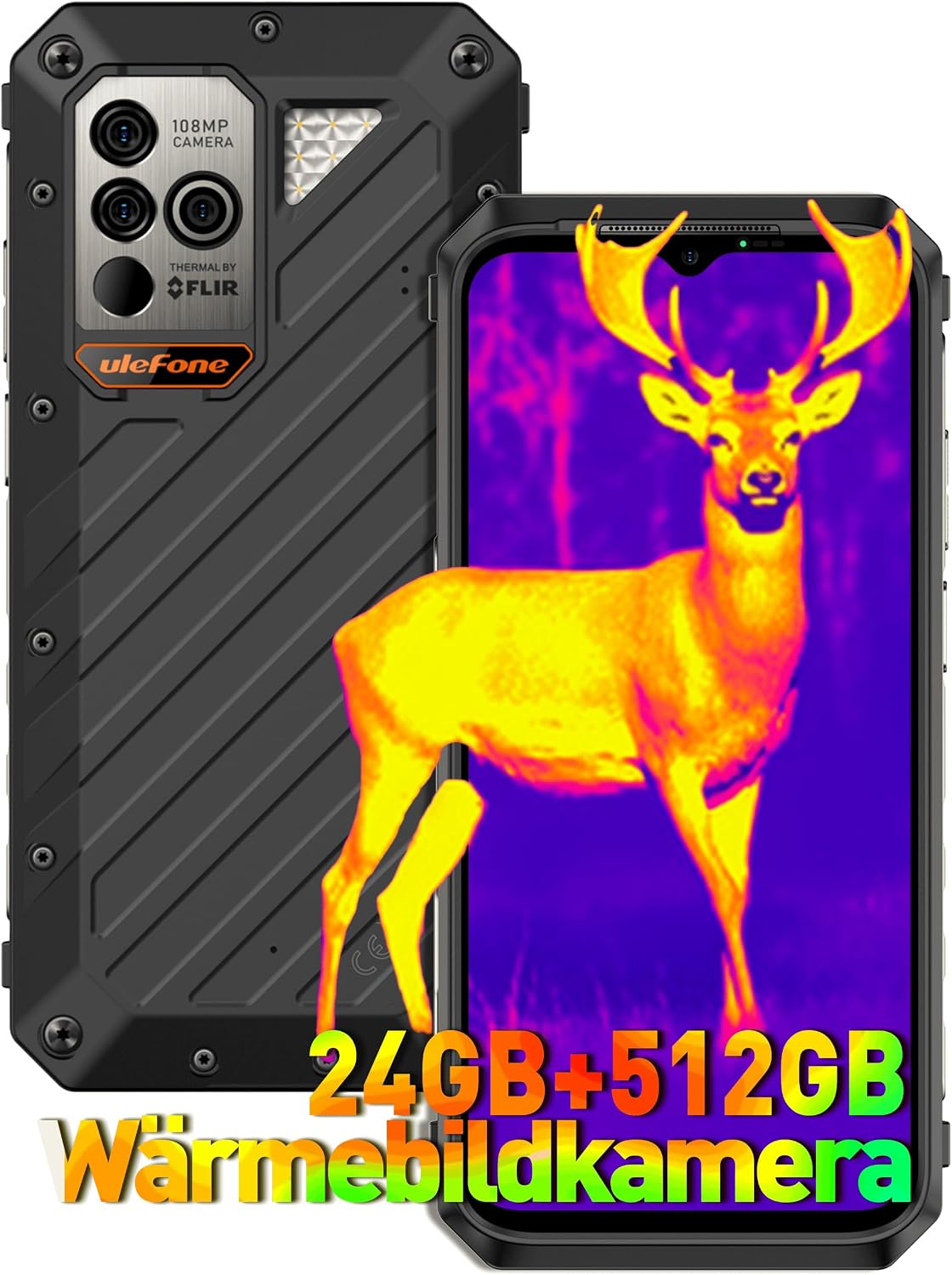 Ulefone Armor 18T Ultra 5G Outdoor Smartphone 24G  512GB ROMSD-2048GB Outdoor Mobile Phone without Contract 9,600mAh Battery 66W Display 6.58 Inch 108MP  32MP Camera Android 13 Dual SIM IP68