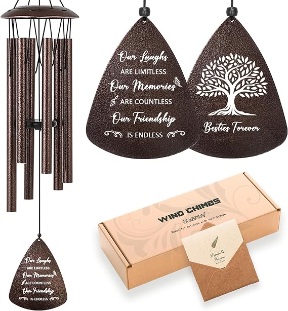 Soopau Gifts for Best Friend Women Men, 32" Bronze Wind Chimes Friendship Gifts for Women, Bestie Gift for Woman, Gift Ideas for Bestfriend