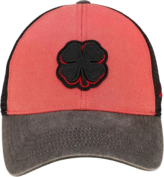 Black Clover Two Tone Vintage 34 Adjustable Hat - Unisex Cap - Curved Brim - Adjustable Snapback - Outlined Clover Red/Black Hat/3d Black Clover/Red Trim Felt Patch One Size One Size