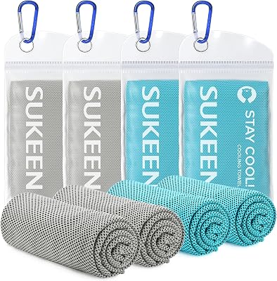 Sukeen Cooling Towels for Neck and Face, 4 Pack Cooling Towels for hot Weather 40x12, Cooling Rags for Yoga, Sport, Running, Workout,Gym, Camping, Fitness, Workout & More Activities